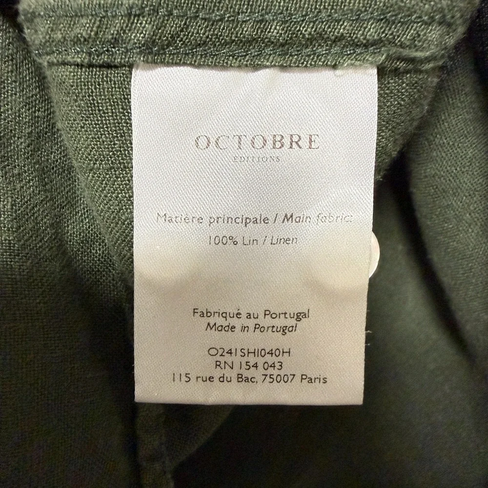 Octobre Editions Button Down Shirt Mens Sz S Green Linen Earthcore Smart Casual